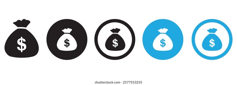 Dollar bag icon set. Dollar bag sign for web, app or UI design element vector art flat icon