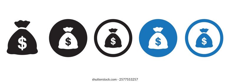 Dollar bag icon set. Dollar bag sign for web, app or UI design element vector art flat icon