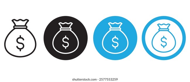 Dollar bag icon set. Dollar bag sign for web, app or UI design element vector art flat icon