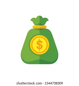 Dollar bag icon vector design in flat style. Sack of dollar money concept sign. Big rich. 