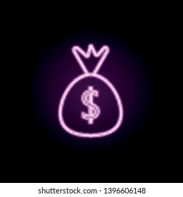 dollar bag neon icon. Elements of bank set. Simple icon for websites, web design, mobile app, info graphics