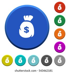 Dollar bag round color beveled buttons with smooth surfaces and flat white icons