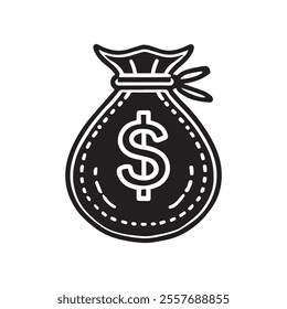 Dollar bag silhouette icon. Editable vector.
