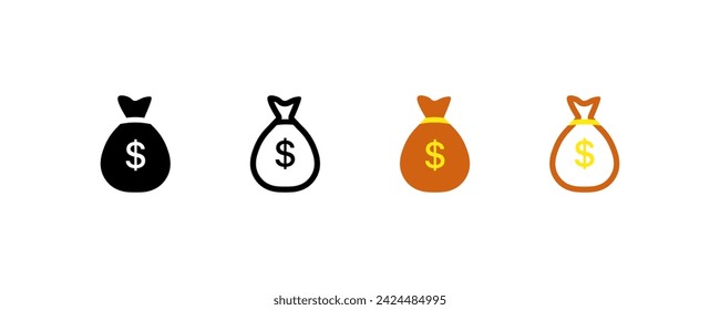 Dollar bags icons. Different styles, bag with dollar icon, money bags icons. Vector icons