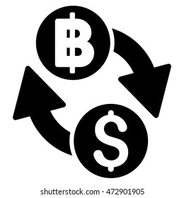Dollar Baht Exchange icon. Vector style is flat iconic symbol with rounded angles, black color, white background.