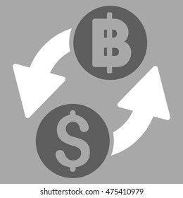 Dollar Baht Exchange icon. Vector style is bicolor flat iconic symbol with rounded angles, dark gray and white colors, silver background.