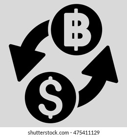 Dollar Baht Exchange icon. Vector style is flat iconic symbol with rounded angles, black color, light gray background.