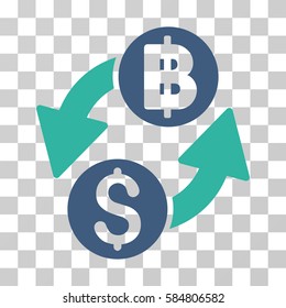 Dollar Baht Exchange icon. Vector illustration style is flat iconic bicolor symbol, cobalt and cyan colors, transparent background. Designed for web and software interfaces.