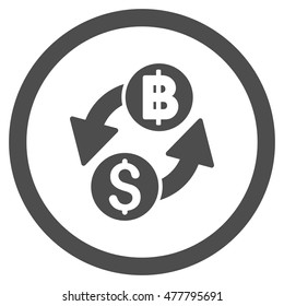 Dollar Baht Exchange rounded icon. Vector illustration style is flat iconic symbol, gray color, white background.