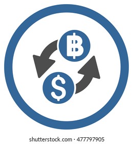 Dollar Baht Exchange rounded icon. Vector illustration style is flat iconic bicolor symbol, cobalt and gray colors, white background.