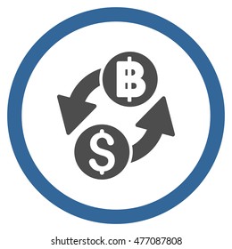Dollar Baht Exchange vector bicolor rounded icon. Image style is a flat icon symbol inside a circle, cobalt and gray colors, white background.