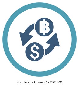 Dollar Baht Exchange vector bicolor rounded icon. Image style is a flat icon symbol inside a circle, cyan and blue colors, white background.