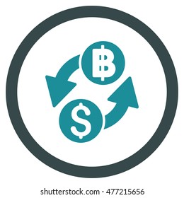 Dollar Baht Exchange vector bicolor rounded icon. Image style is a flat icon symbol inside a circle, soft blue colors, white background.