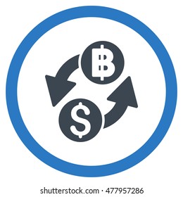 Dollar Baht Exchange vector bicolor rounded icon. Image style is a flat icon symbol inside a circle, smooth blue colors, white background.
