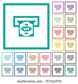 Dollar bank ATM flat color icons with quadrant frames on white background