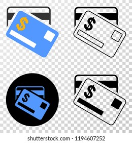 Dollar bank cards EPS vector pictogram with contour, black and colored versions. Illustration style is flat iconic symbol on chess transparent background.