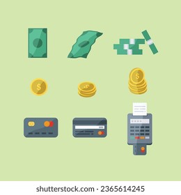 dollar bank, dollar coin icons vector set