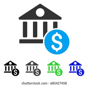 Dollar Bank flat vector illustration. Colored dollar bank gray, black, blue, green pictogram versions. Flat icon style for graphic design.