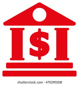 Dollar Bank icon. Vector style is flat iconic symbol with rounded angles, red color, white background.
