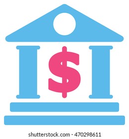 Dollar Bank icon. Vector style is bicolor flat iconic symbol with rounded angles, pink and blue colors, white background.