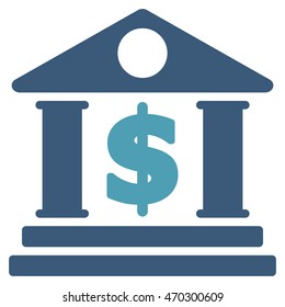 Dollar Bank icon. Vector style is bicolor flat iconic symbol with rounded angles, cyan and blue colors, white background.