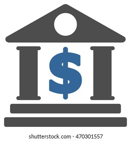 Dollar Bank icon. Vector style is bicolor flat iconic symbol with rounded angles, cobalt and gray colors, white background.