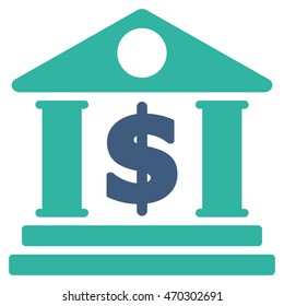 Dollar Bank icon. Vector style is bicolor flat iconic symbol with rounded angles, cobalt and cyan colors, white background.