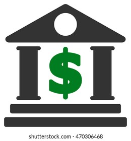 Dollar Bank icon. Vector style is bicolor flat iconic symbol with rounded angles, green and gray colors, white background.
