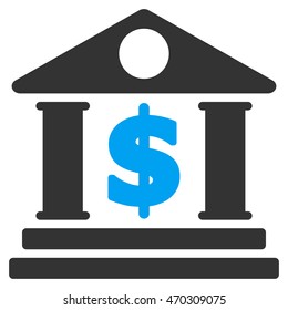 Dollar Bank icon. Vector style is bicolor flat iconic symbol with rounded angles, blue and gray colors, white background.