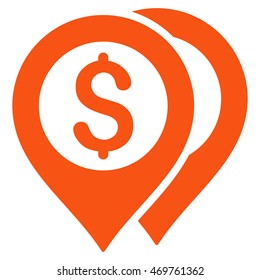 Dollar Bank Markers icon. Vector style is flat iconic symbol with rounded angles, orange color, white background.