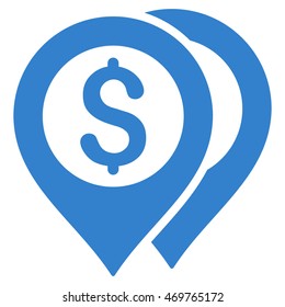 Dollar Bank Markers icon. Vector style is flat iconic symbol with rounded angles, cobalt color, white background.