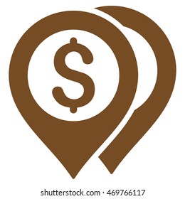 Dollar Bank Markers icon. Vector style is flat iconic symbol with rounded angles, brown color, white background.