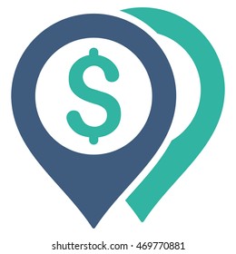 Dollar Bank Markers icon. Vector style is bicolor flat iconic symbol with rounded angles, cobalt and cyan colors, white background.