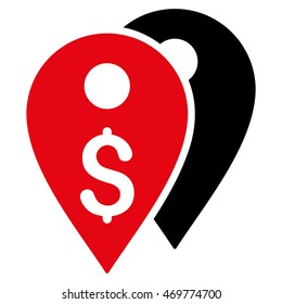 Dollar Bank Marks icon. Vector style is bicolor flat iconic symbol with rounded angles, intensive red and black colors, white background.