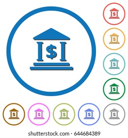 Dollar bank office flat color vector icons with shadows in round outlines on white background