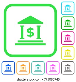 Dollar bank office vivid colored flat icons in curved borders on white background