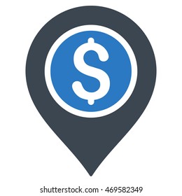 Dollar Bank Pointer icon. Vector style is bicolor flat iconic symbol with rounded angles, smooth blue colors, white background.