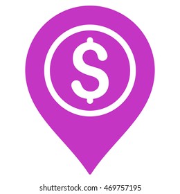 Dollar Bank Pointer icon. Vector style is flat iconic symbol with rounded angles, violet color, white background.