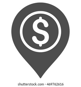 Dollar Bank Pointer icon. Vector style is flat iconic symbol with rounded angles, gray color, white background.