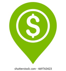Dollar Bank Pointer icon. Vector style is flat iconic symbol with rounded angles, eco green color, white background.