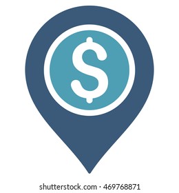 Dollar Bank Pointer icon. Vector style is bicolor flat iconic symbol with rounded angles, cyan and blue colors, white background.
