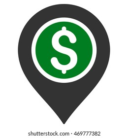 Dollar Bank Pointer icon. Vector style is bicolor flat iconic symbol with rounded angles, green and gray colors, white background.