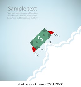 Dollar Bank rocket flying with wings, VECTOR, EPS10 
