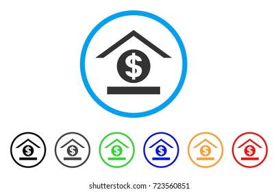 Dollar Bank rounded icon. Style is a flat dollar bank grey symbol inside light blue circle with black, gray, green, blue, red, orange variants. Vector designed for web and software interfaces.