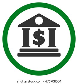 Dollar Bank vector bicolor rounded icon. Image style is a flat icon symbol inside a circle, green and gray colors, white background.