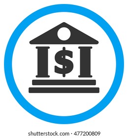 Dollar Bank vector bicolor rounded icon. Image style is a flat icon symbol inside a circle, blue and gray colors, white background.