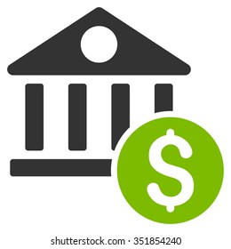 Dollar Bank vector icon. Style is bicolor flat symbol, eco green and gray colors, rounded angles, white background.