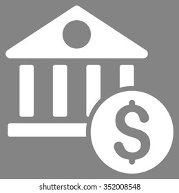 Dollar Bank vector icon. Style is flat symbol, white color, rounded angles, gray background.