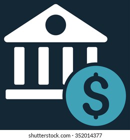 Dollar Bank vector icon. Style is bicolor flat symbol, blue and white colors, rounded angles, dark blue background.
