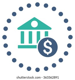 Dollar Bank vector icon. Style is bicolor flat circled symbol, cobalt and cyan colors, rounded angles, white background.
